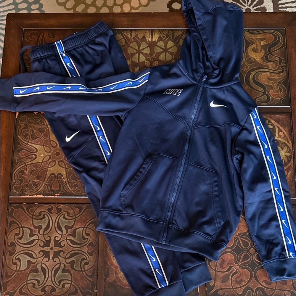 Nike Navy Tracksuit with Royal Blue Stripe and White Swoosh